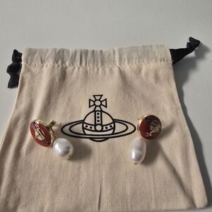 Vivienne Westwood Red and Gold Pearl Earrings